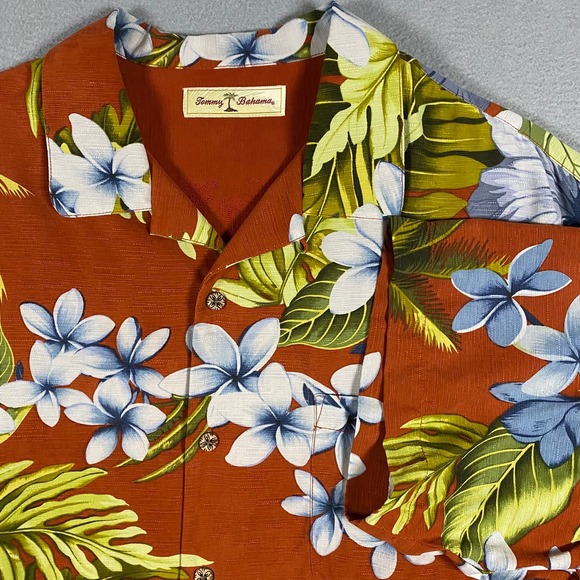 Tommy Bahama Other - Tommy Bahama Mens Large 100% Silk Orange Tropical‎ Hibiscus Palm Camp Shirt L